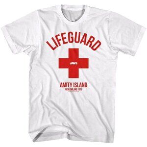 Jaws Amity Island Lifeguard Retro Movie Shark Beach Graphic Fan T-Shirt 90